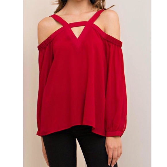 entro Tops - Entro | Ruby Red Off the Shoulder Top